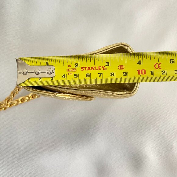 Simard Leather Mini Gold Quilted Metallic Chain Bag - Picture 13 of 15